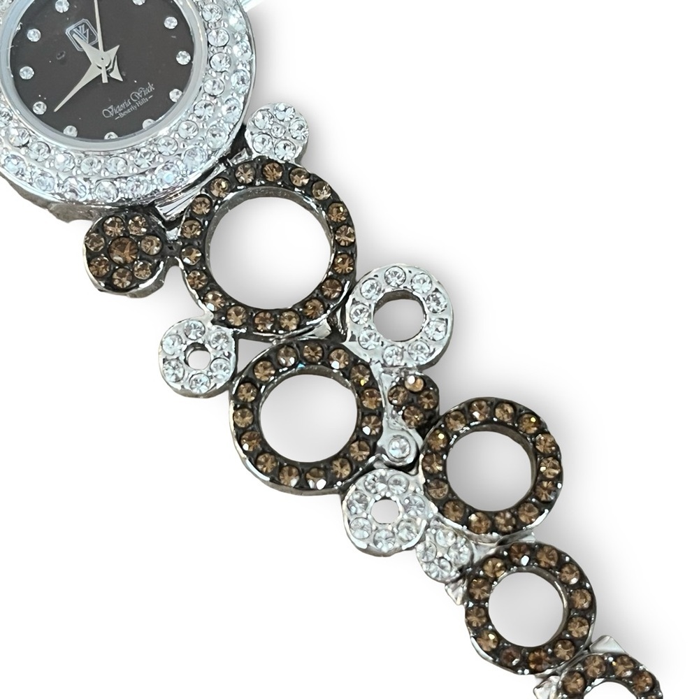 Victoria Wieck Women's Crystal Black Dial Gold Silver Rhinestone Bracelet Watch - Picture 7 of 9